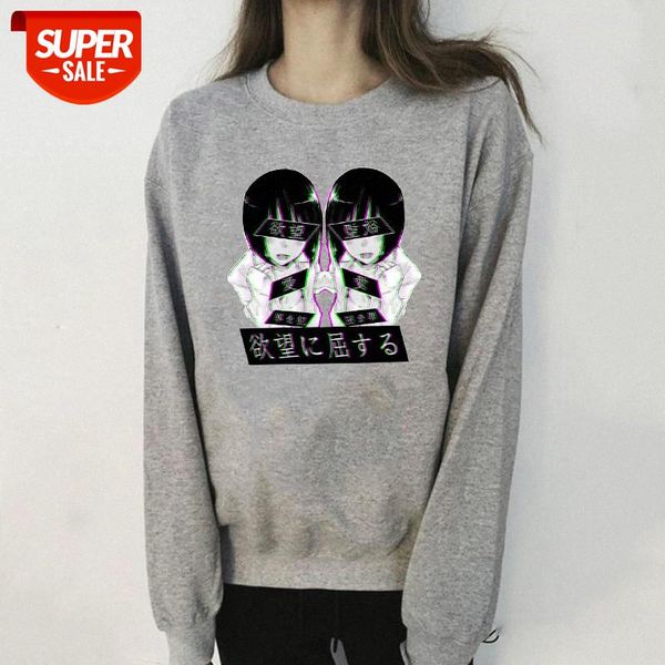 

sad japanese anime aesthetic sticker plus velvet round neck sweater #mz0z, Black