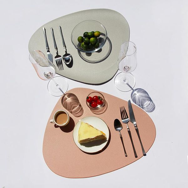 

mats & pads 4/6/8pcs placemat tableware mat solid color with bowl heat insulation imitate pu leather easy to clean kitchen