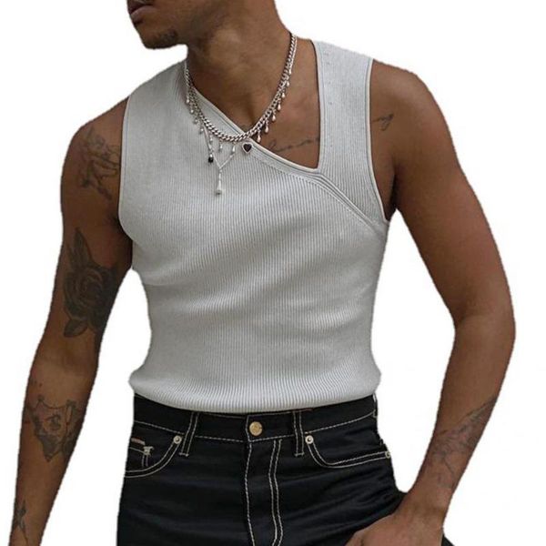 

men' tank comfy fashion sleeveless slash neck men knitted vest thin for gym, White;black