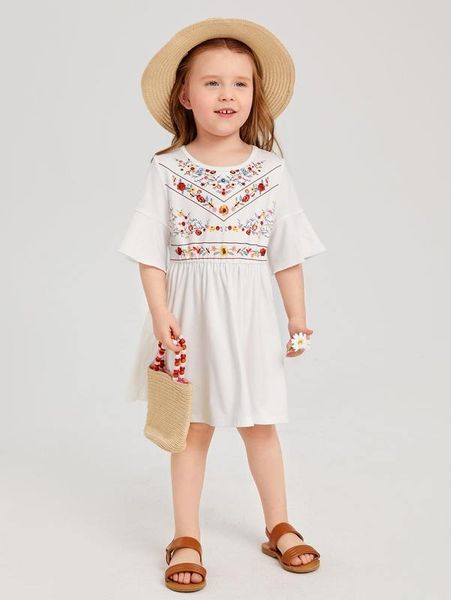 

toddler girls floral print flounce sleeve a-line dress she, Red;yellow