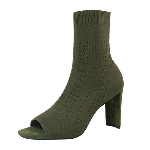 

boots ladies open toe stretch knit sock women fashion high heel elastic knitting ankle fya4, Black