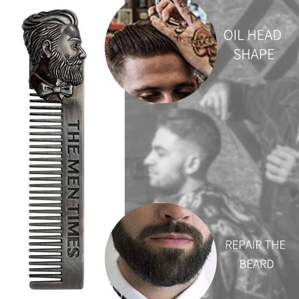 

beard comb mens shaving pocket portable stainless steel mustache brush1, Silver