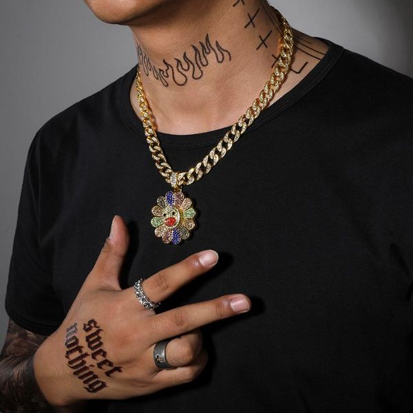 

pendant necklaces fashion sunflower petal crystal necklace hip hop cuba chain iced out luxury miami jewelry accessories party gift, Silver