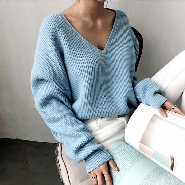

women's sweaters 2021 autumn winter korean casual knitwear v-neck minimalist irregular hem knitted full sleeves, White;black