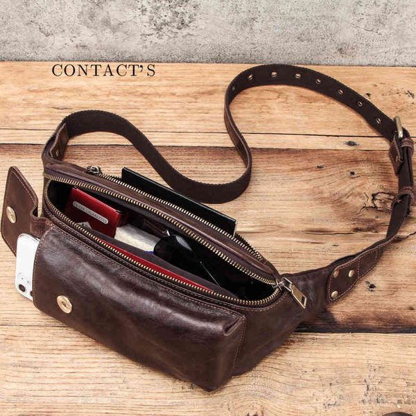 

black angel trend leather men's waist multi function cowhide sports men's chest bag