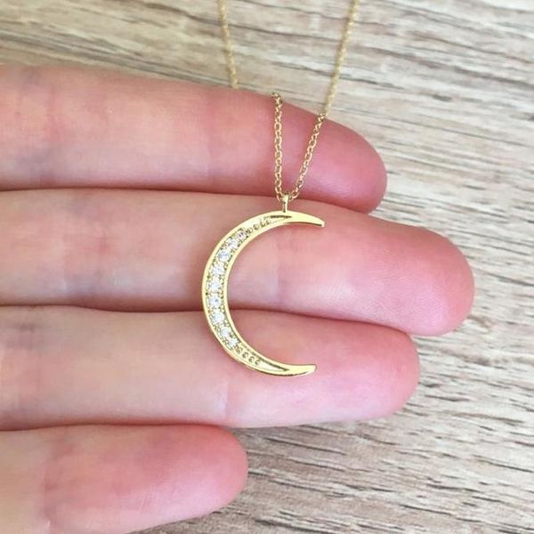 

crescent moon pendant necklace amulet collier wicca jewelry rose gold color ketting moon crystal necklace women bijoux bff gifts 69, Silver