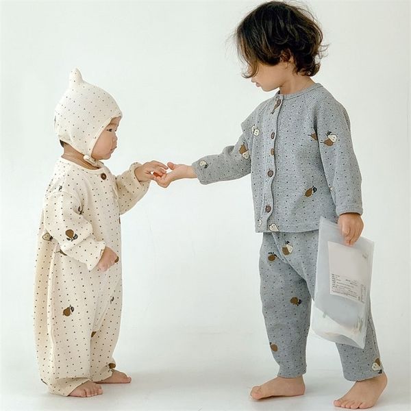 

new infant baby romper boys and girls loose comfortable waffle jumpsuit outfits cotton baby clothes newborn toddler 210413, Blue