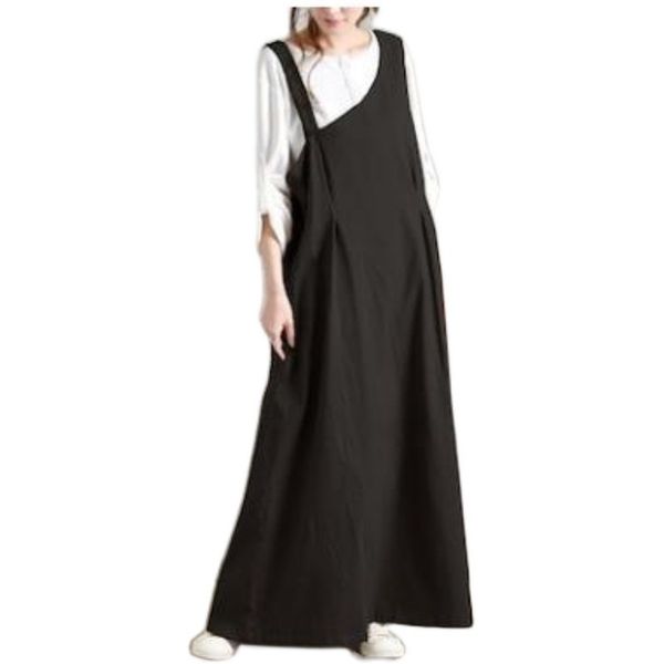 

feminine a shoulder frilly irregular hemp cotton stylish long sleeveless loose fitting dress q141, Black;gray