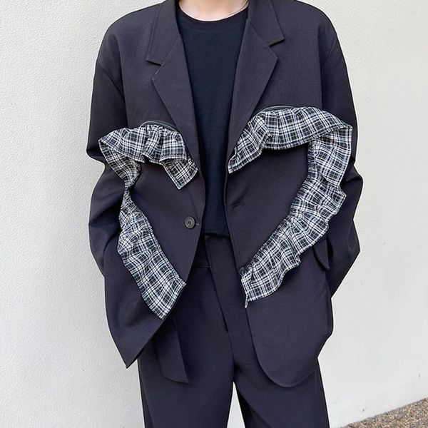 

men's suits & blazers wear fashion design detachable love ruffle notched single button suit jacket male tide 2021 autumn, White;black