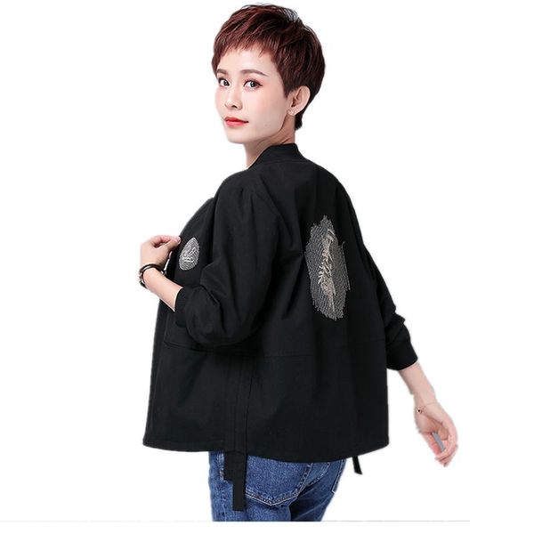 

women's jackets black baseball jacket women spring cotton 100% flower embroidery fashion 2021 plus size womens clothing coats, Black;brown