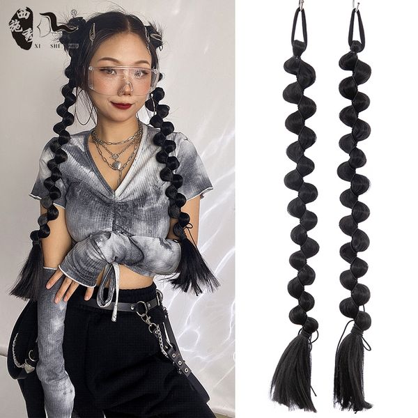 

synthetic ponytail 60cm-100cm braided bride oblique fringe bangs hair extensions braided ponytail black hairpieces xishixiu 220217, Black;brown