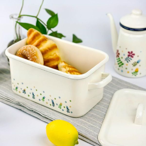 

storage bottles & jars enamel food box bread household with cover rectangular large