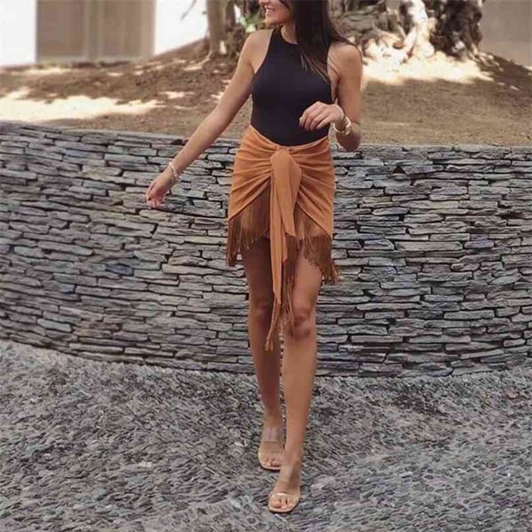 

summer women's skirts casual solid color fringe decoration 210430, Black