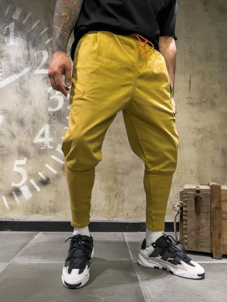 

men's pants 2021 streetwear hip hop tan gabardine men elastic joggers, Black