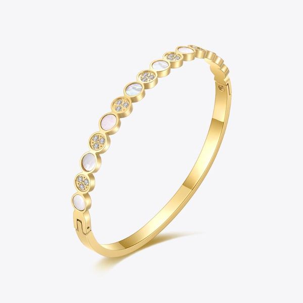 

bangle enfashion cute shiny conch dot bracelet for women gold color bracelets 2021 stainless steel pulseras mujer fashion jewelry b2245, Black