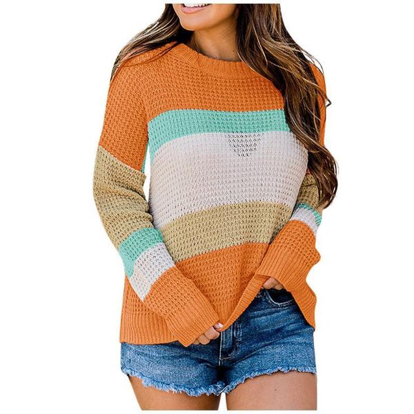 

women's sweaters long sleeve crew neck pullover casual loose stitching striped elegant sweater fashion women chandail 0mvj, White;black