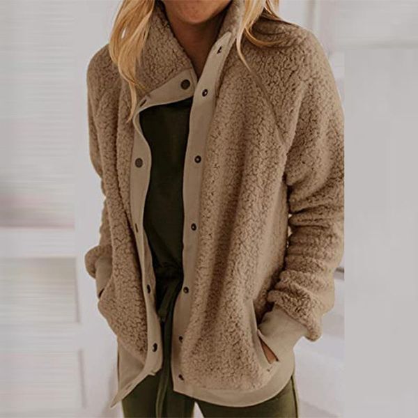 

women's fur & faux autumn winter female casual loose outwear vintage solid single-breasted jacket women elegant warm lambswool partchwo, Black