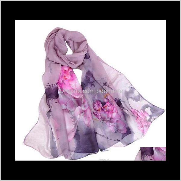 

wraps hats, & gloves fashion aessories drop delivery 2021 autumn femme scarves silk women floral lotus printing long soft wrap scarf ladies, Blue;gray