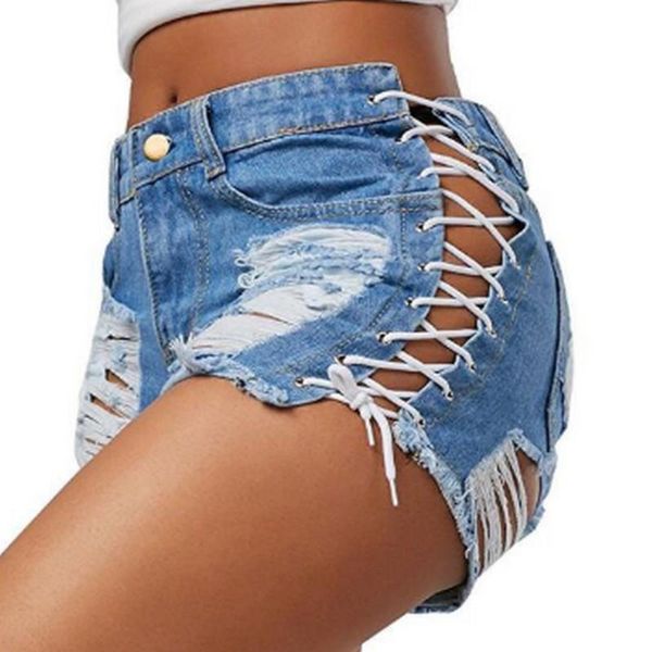 

women's shorts hole blue denim women summer tether side hollow jeans streetwear brushed hem female short pants, White;black