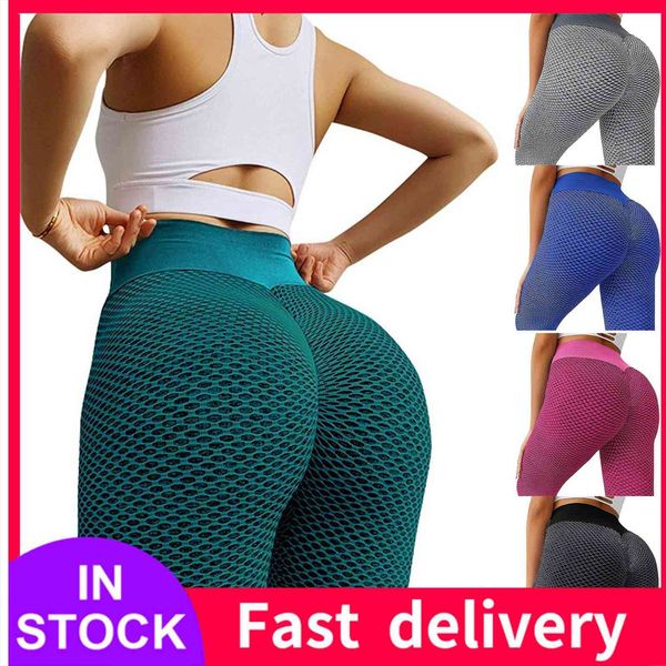 

seamless sports high waist womens legging bubble butt gym fitness pants dropship, Black