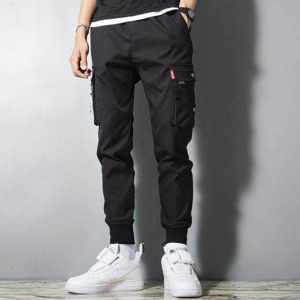 

2021 summer thin section high-waist overalls men's tide brand wild casual popular harlan nine-point super fire sports trousers, Black