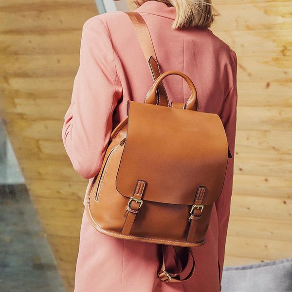 

backpack 2021 double shoulder bag women's cowhide large capacity versatile leisure travel