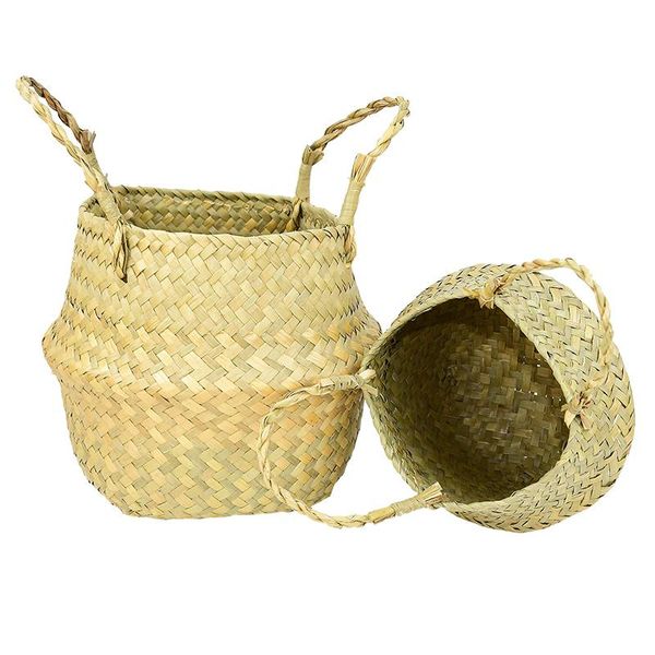 

foldable natural seagrass wickerwork basket rattan hanging flower pot dirty laundry hamper storage garden planter baskets