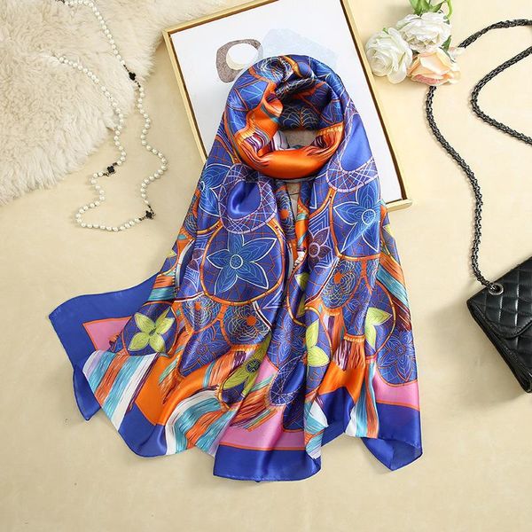 

four seasons silk scarf decoration printing color ladies beach sunscreen shawl scarves, Blue;gray