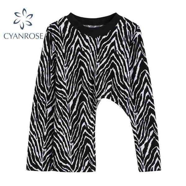 

irregular hollow out split zebra t shirt women spring long sleeve streetwear fashion tees female harajuku slim mujer 210430, White