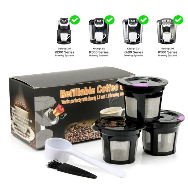 

coffee filters reusable refillable k-cup filter pod for keurig 2.0 & 1.0 with brush and spoon set.v