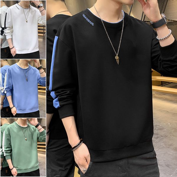 

sweater men's spring and autumn long sve t-shirt 2021 round ne cloth fashion brand men's simple bottomed shirt, Black