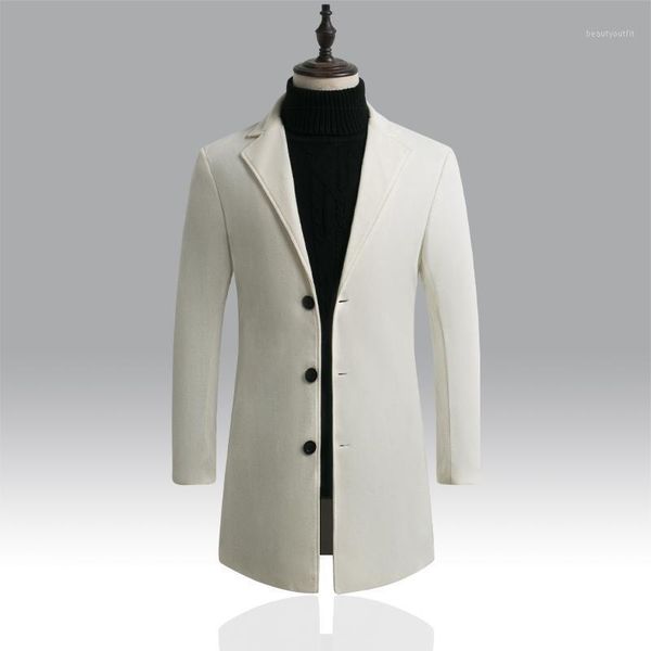 

men's trench coats autumn winter mens brand fleece blends jacket male overcoat casual solid slim collar long cotton coat streetwear, Tan;black
