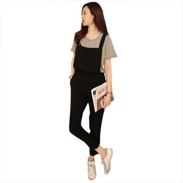 

overalls spring autumn black women romper strap ripped pockets ankle length, Black;white