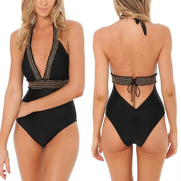 

one-piece suits bling golden fringe one piece swimsuit women v-neck push up swimwear cut out monokini backless bodysuit beach bathing suit