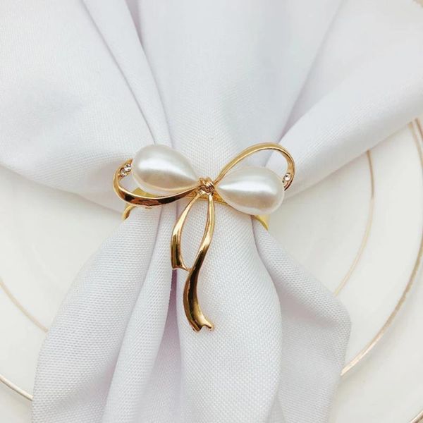 

luxury napkin ring bow tie gold diamond pearl el wedding supplies buckle desk decoration rings