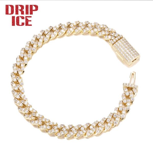

link, chain drip 8mm cubic zirconia heavy prong cuban bracelet necklaces iced out 2021 trendy hip hop white gold plated jewelry, Black