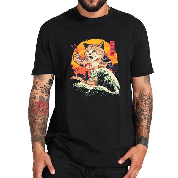 

men's t-shirts neko sushi cat that eats t shirt funny tshirt 100% cotton comfortable premium tee drop ship, White;black