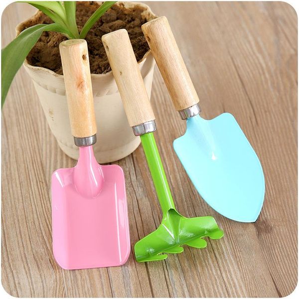 

spade & shovel 3pcs/set 20cm mini gardening tools wood handle iron rake colorful potted soil loosening household garden