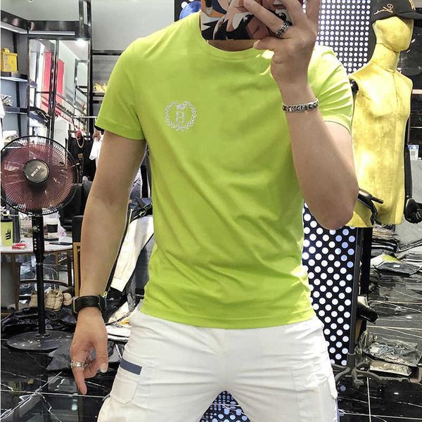 

w0592 summer new small b letter drill short sleeve t-shirt net red tide brand slim handsome versatile t-shirt, White;black