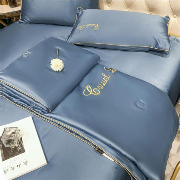 

blankets fashion solid color washing satin summer breathable quilt household single double office children sleeping blanket