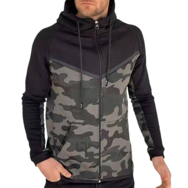 

men's hoodies & sweatshirts hoodie drawstring camouflage contrast colors stand collar warm coat for winter, Black