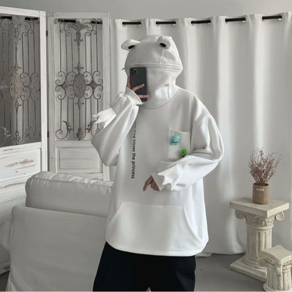 

autumn men women funny frog hoodies hip hop pure hooded sweatshirt students youth winter clothing, Black