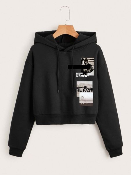 

dog & letter graphic drawstring thermal hoodie c5hn#, White;black