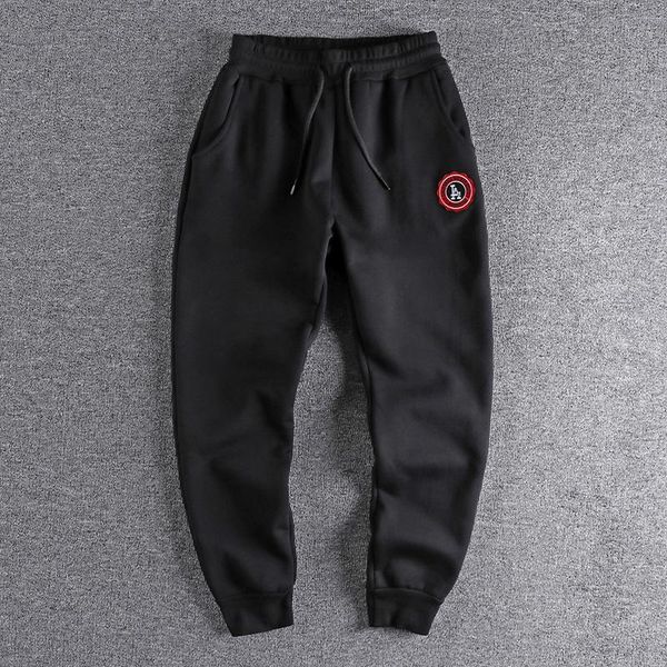 

men's pants 2021 embroidered winter heavyweight plush thickened legged casual fashion sports small foot trouser 495, Black