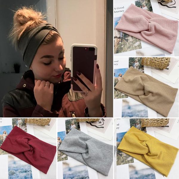 

women headband solid color wide turban twist knitted cotton hairband hair accessories twisted knotted headwrap, Slivery;white