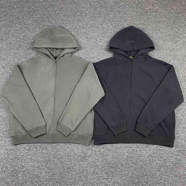

heavy fabric solid color kanye west season 6 zip hoodie men women 1:1 quality casual loose gray sweatshirts, Black