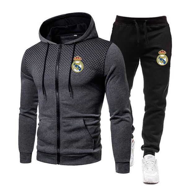 

men's tracksuits autumn winter sportswear men hoodies suits fashion zipper sweatshirt hoodie jacket + pants tracksuit brand sets clothe, Gray