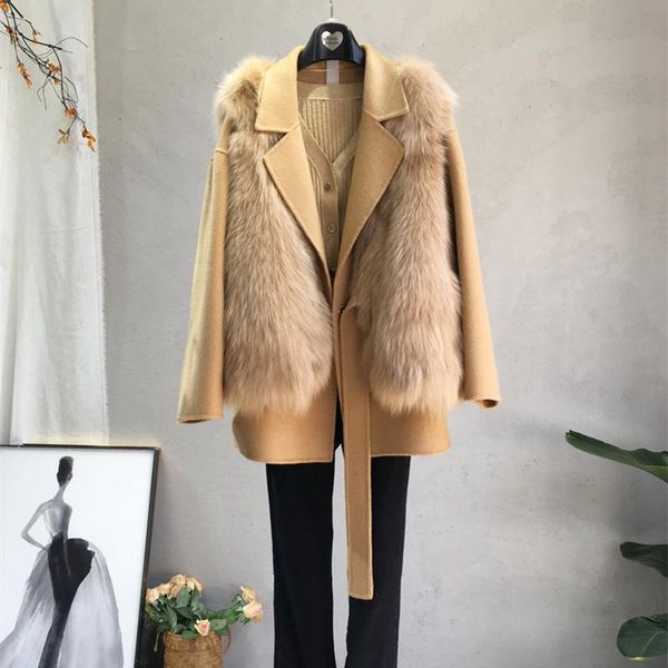 

women's fur & faux doube wear style super chic wool natural coat luxury beautiful jacket, Black