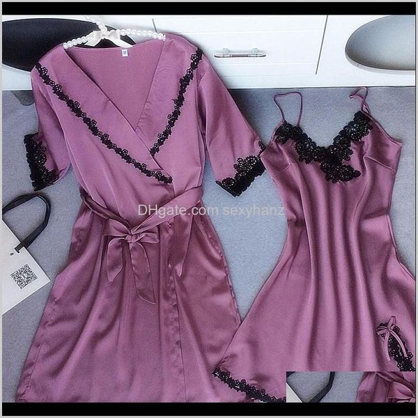 

sleepwear womens underwear apparel drop delivery 2021 elegant robes set bathrobe dress nightdress lace casual pajamas two p, Black;red