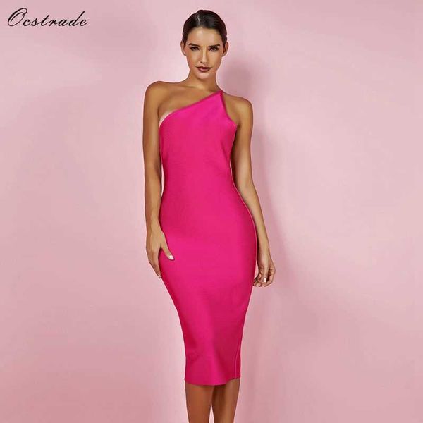 

ocstrade fashion summer celeb bandage dress pink backless party bodycon women one shoulder 210527, Black;gray